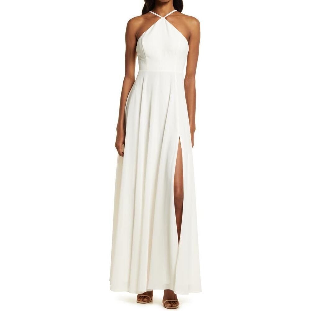 Lulus Absolutely Breathtaking Halter Gown Women's XS Off White Maxi Sleeveless